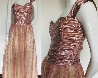 Dramatic Gunne Sax pink foil & lace dress Uk size 8