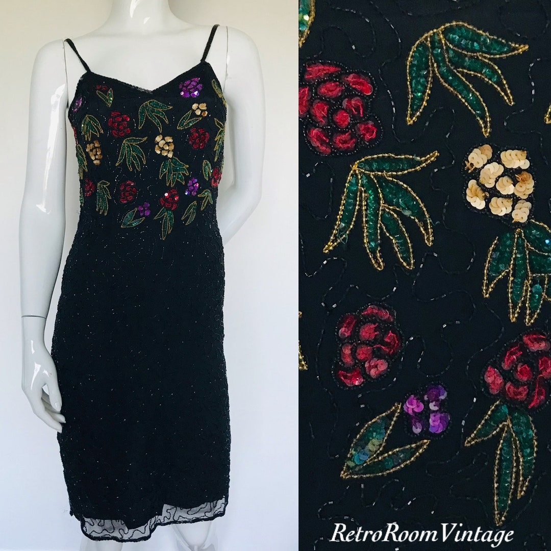 80’s Silk Beaded Cocktail Dress Blue by AP Ltd