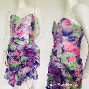 1980s tropical print cocktail dress uk size 8