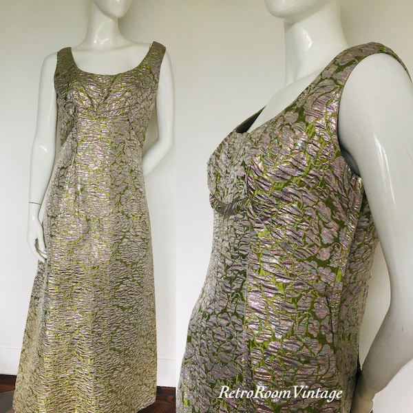 Stunning 1950s 1960s brocade metallic  dress Uk size 14