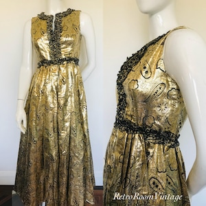1960s gold & black metallic dress Uk size 8
