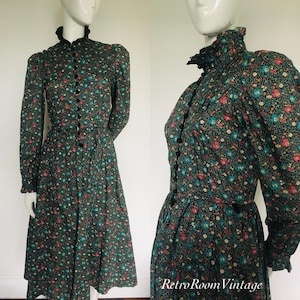 1970s 80s printed day dress Uk size 8