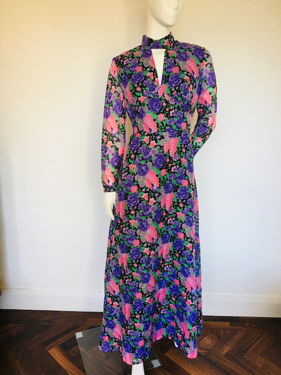 1960s 1970s wild flower print dress Uk size 14 - image 2