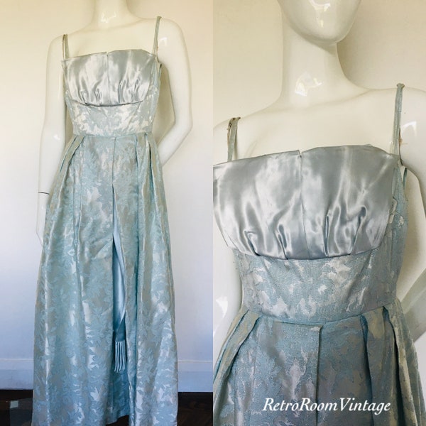1950S ice blue brocade gown uk size 6