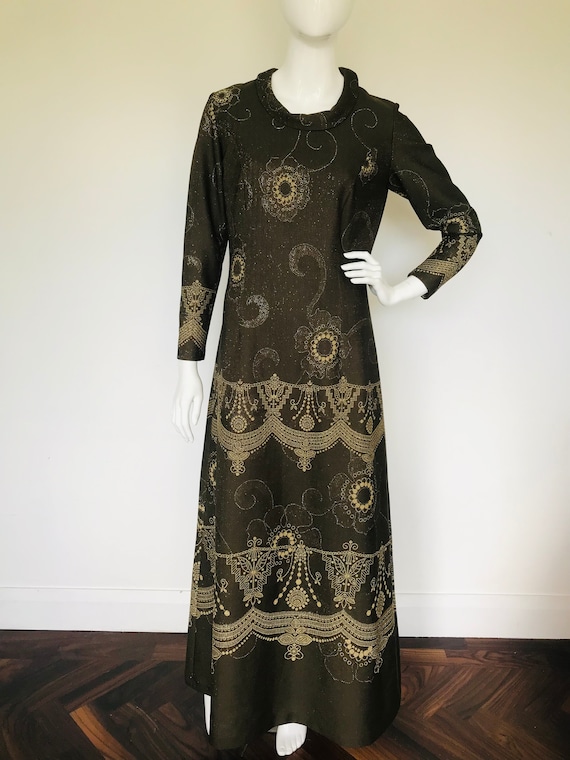 Wonderful 1960s 1970s metallic maxi dress uk Size… - image 2