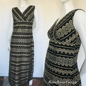 Sleek 1960s gold & black dress Uk size 12