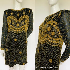 1980s 1990s sequin beaded dress Uk size 10 12