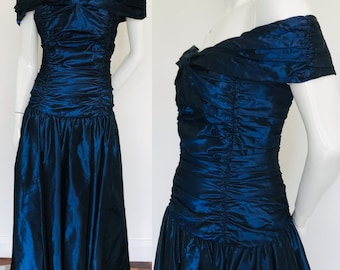 Beautiful Laura Ashley midnight blue 1980s gown Uk size 8