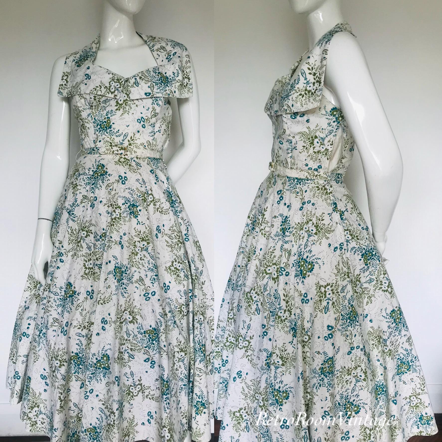 Fabulous Printed cotton 1950s dress Uk size 8