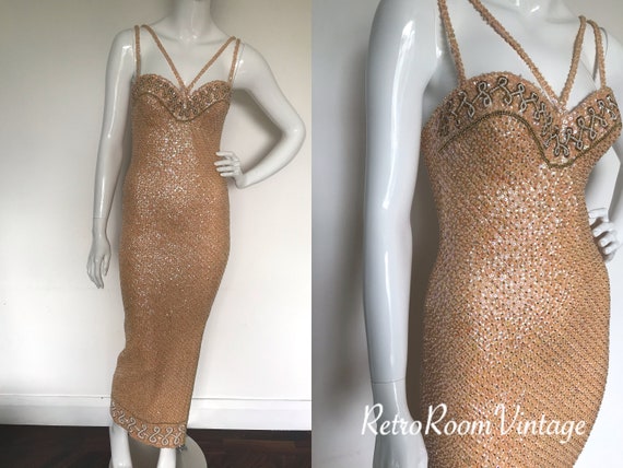 Spectacular vintage / sequins beaded skin tight ev