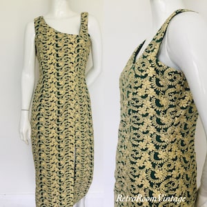 1960s green & gold embroidery dress Uk size 10