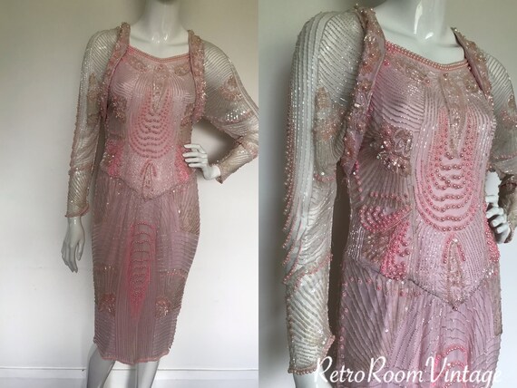 Amazing vintage sequins beaded Art Deco flapper st