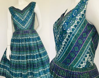 1950s 1960s printed dress Uk size 8