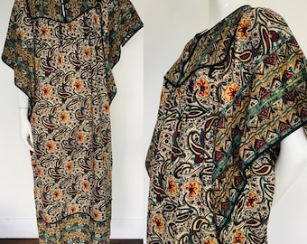 1980s cotton block print Kaftan dress free size