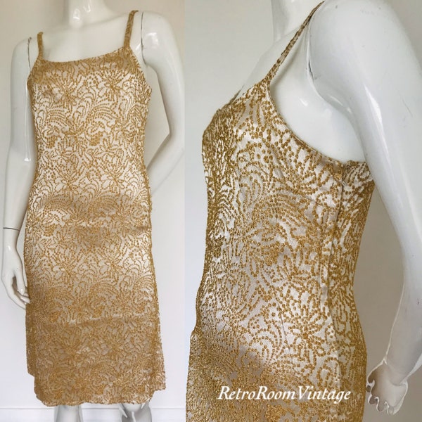 Skin tight 1950s golden cocktail dress uk size 8 10