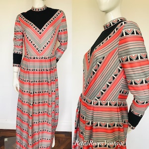 Funky Geometric print 1970s dress uk size 14