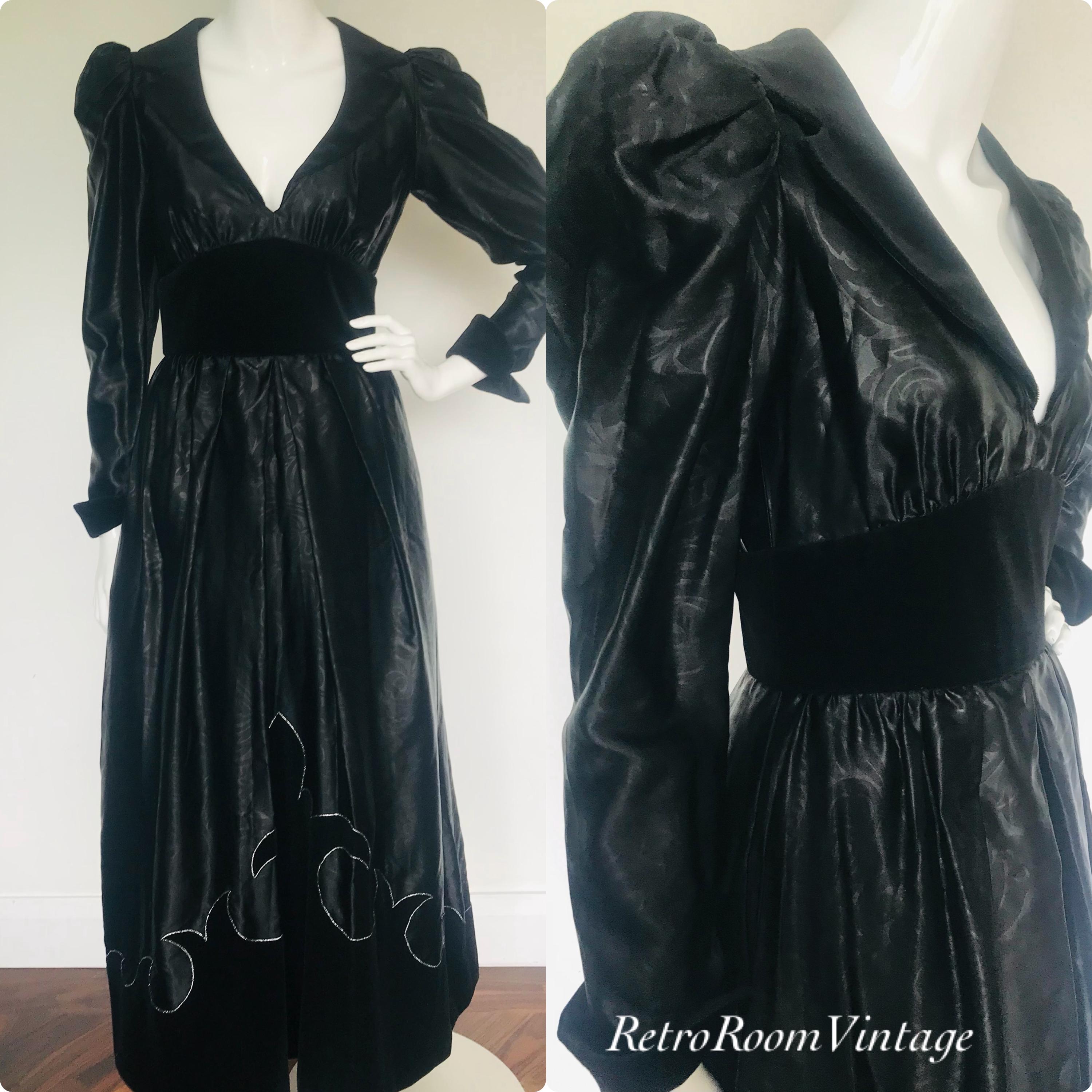 1970S Frank Usher Evening Dress Velvet Trim, Uk Black Custom