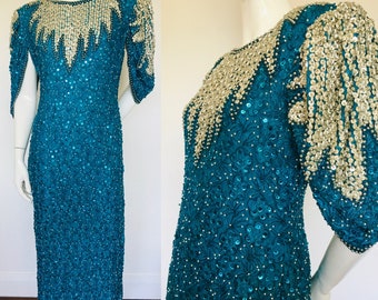 1980s heavy beaded sequin dress Uk size 12 14