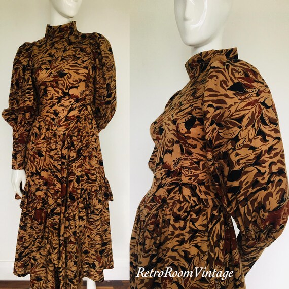 1970s Droopy & Brown Wool Dress: UK Size 6, Printed Fabric - Etsy Israel