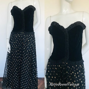 Beautiful 1980s black gold tulle  dress uk size 10