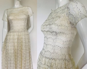 Fabulous 1950s lace & silver dress Uk size