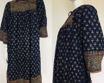 1970s Interlinks cotton Indian block print dress Uk size M 10 12