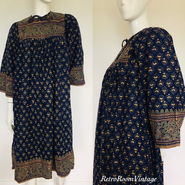 1970s Interlinks cotton Indian block print dress Uk size M 10 12