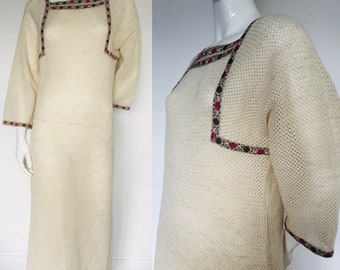 1960s 1970s crochet embroidery dress size 12 14