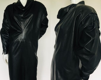 1980s Butter soft  leather black dress Uk size 10 12
