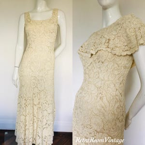Outstanding 1930s lace gown & caplet dress Uk size 6