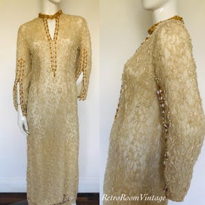 Beaded & sequin 1960s gold Dress Uk size 10