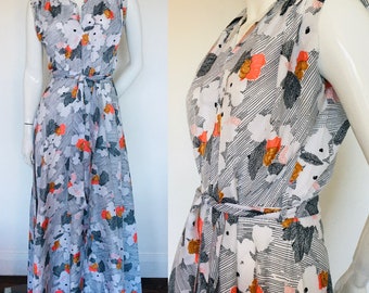 1960s big collar printed maxi dress Uk size 10