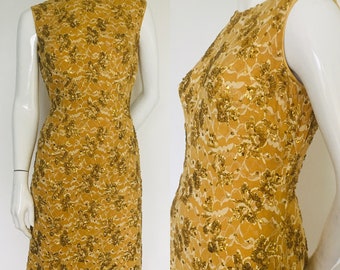 Beautiful 1950s  1960s heavy beaded gold cocktail dress Uk size 10