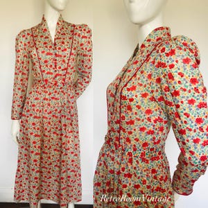 1970s 80s printed day dress Uk size 8