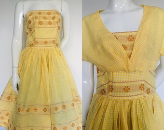 Rare Horrockses yellow cotton 1950s dress & jacket Uk size 10 12