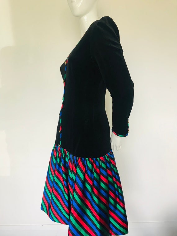 1980s velvet multi colour Frank Usher dress Uk si… - image 5