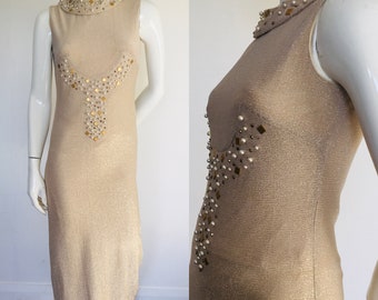 Sparkling 1960s gold jewel evening dress size 8