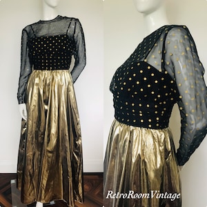 Super 1980s black & gold foil dress uk size 8