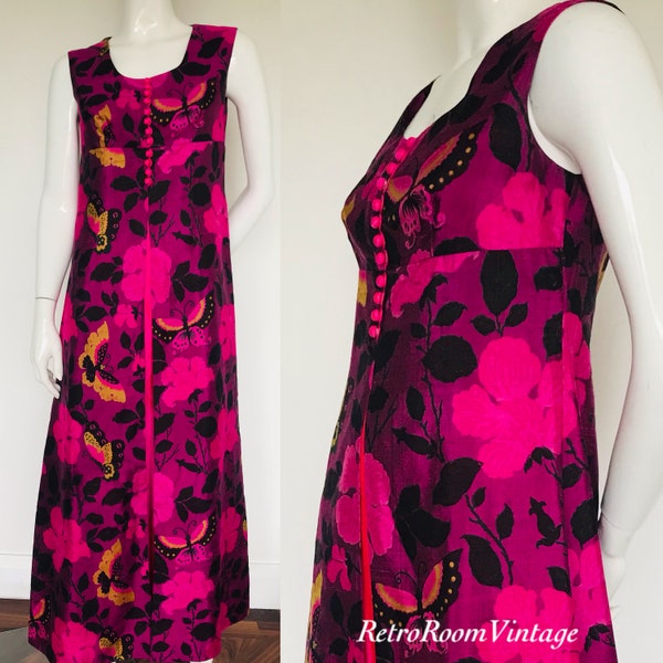 Silk 1960s butterfly print dress Uk size 10
