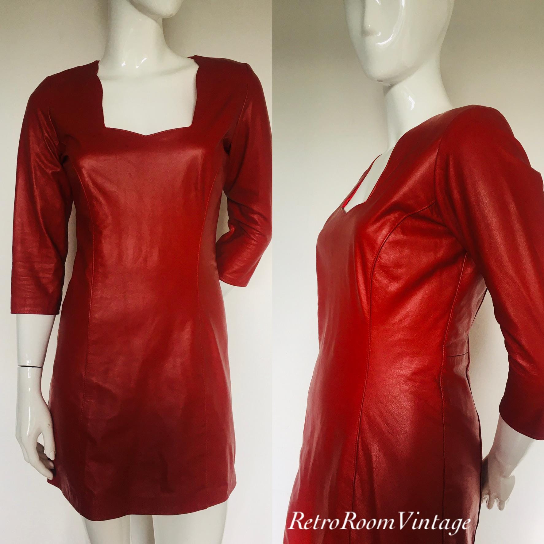 1980s sleek leather red dress Uk size 10