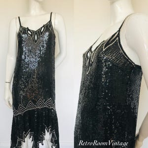 Art Deco Frank Usher 1970s beaded sequin dress size 10