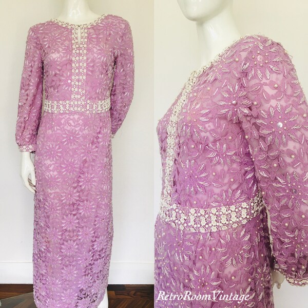 Super 1960s beaded evening dress uk size 10 12