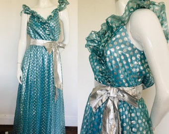 Funky 1980s aqua metallic dress Uk size 6