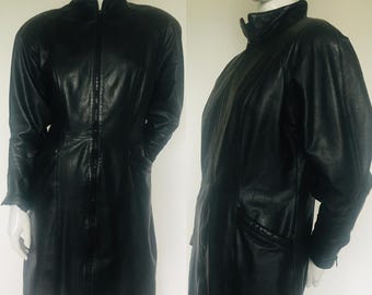 1980s leather black dress Uk size 12 14