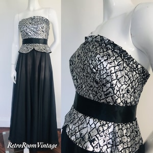 Beautiful 1980s strapless metallic evening  dress uk 6