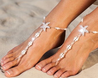 Pearl Rhinestone Starfish Barefoot Sandals, Bridal Foot Jewelry