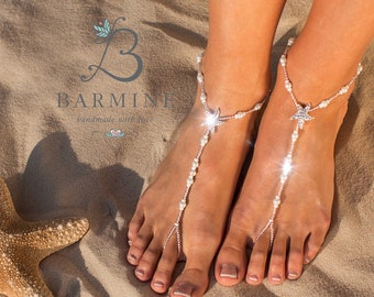 Sandales pieds nus Starfish, Bijoux pour pieds nus, Sables pieds nus de mariage Beaded Beach Destination, Sandales sans pieds, Cheville, Sables perlés