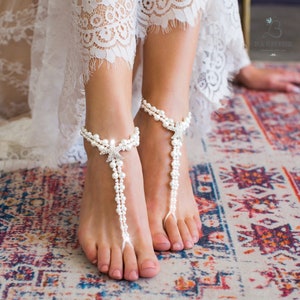 Starfish barefoot sandals, Bridal foot jewelry, Pearl and Rhinestone Starfish Beach wedding Destination wedding anklets, Bride shoes