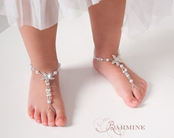 Flower girl barefoot sandals, Beach wedding Starfish barefoot sandals, Bridesmaids foot jewelry, Baby barefoot sandal, Baby Shower Gift