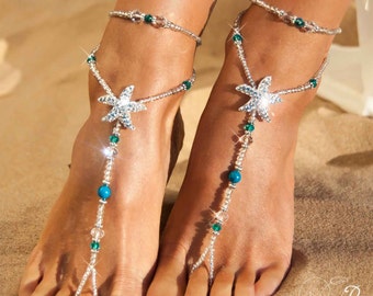 Beach wedding barefoot Sandals, Starfish bridal sandals, Something blue wedding jewelry, Destination Wedding shoes, Soleless sandals
